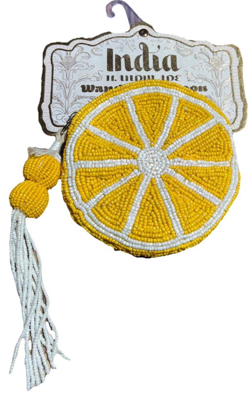 Handmade India Wandering Moon Lemon Slice Beaded Bag Coin Purse Viral Tiktok